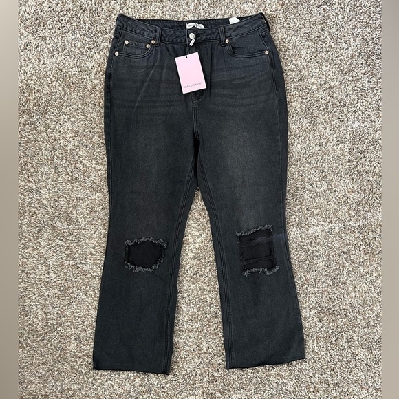 Avec Les Filles Black Distressed Mom Jeans High Rise - Picture 1 of 5